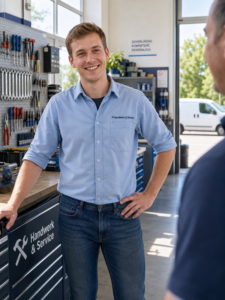Handwerker im Service-Betrieb im Kundengespräch